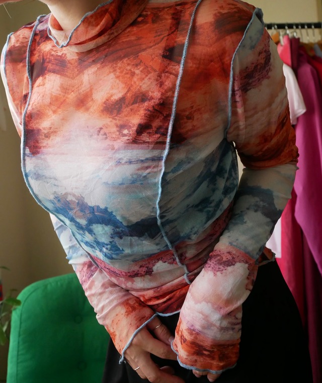 00s Vintage  Graphic Sheer Top