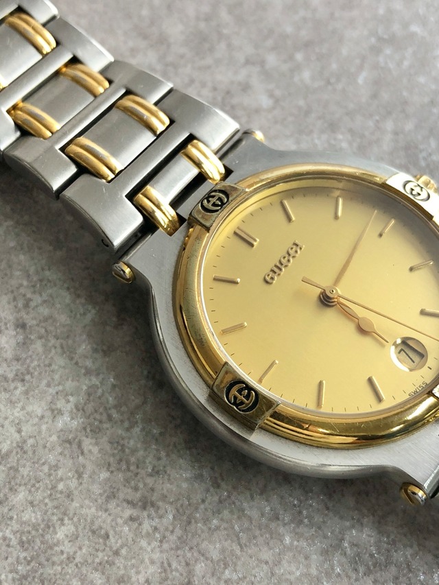 GUCCI グッチ 腕時計 シルバー×ゴールド GG ステンレススチール クウォーツ 9000G vintage ヴィンテージ オールド gmtubj