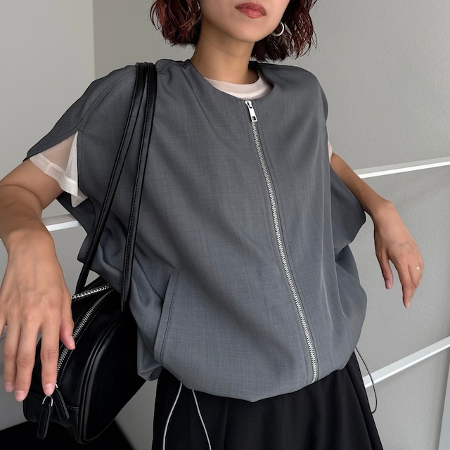 フロントジッパードレープvest/グレー