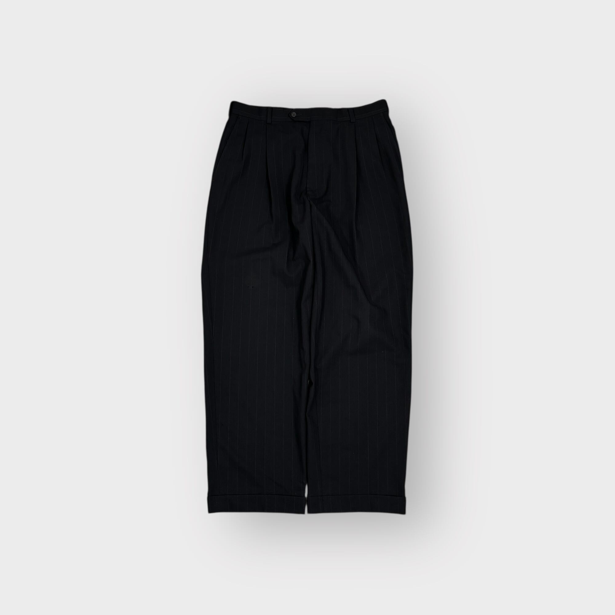 80s vintage stripe slacks pants black artificial silk | Pay ID