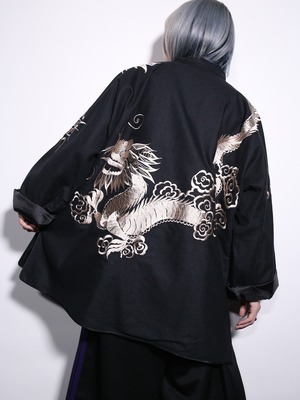 "刺繍×龍" front and back design black china shirt