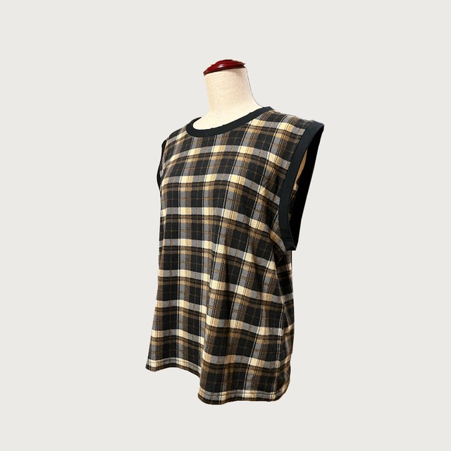 【オーバーサイズ】レトロ感のあるトップス ボリュームチェックベスト｜ブラウンチェック｜画像2