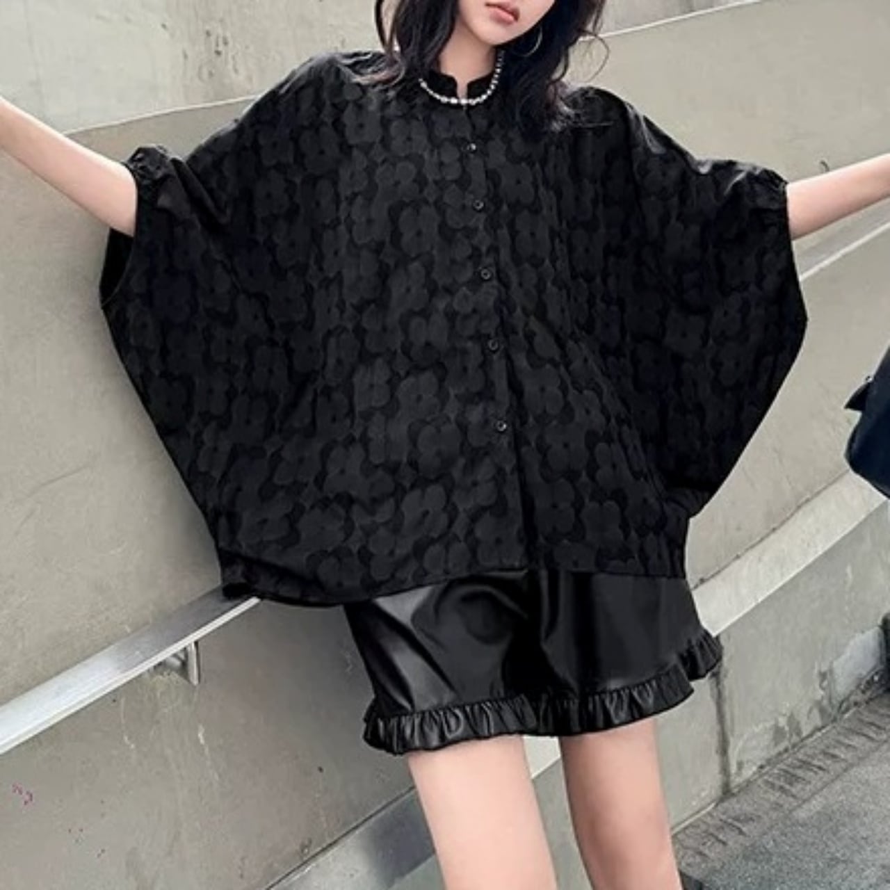 Dolman Sleeve Jacquard Shirt 01442