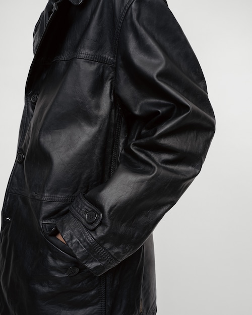 [90's] "ARMANI JEANS" Leather Car Coat (Made in Romania)
