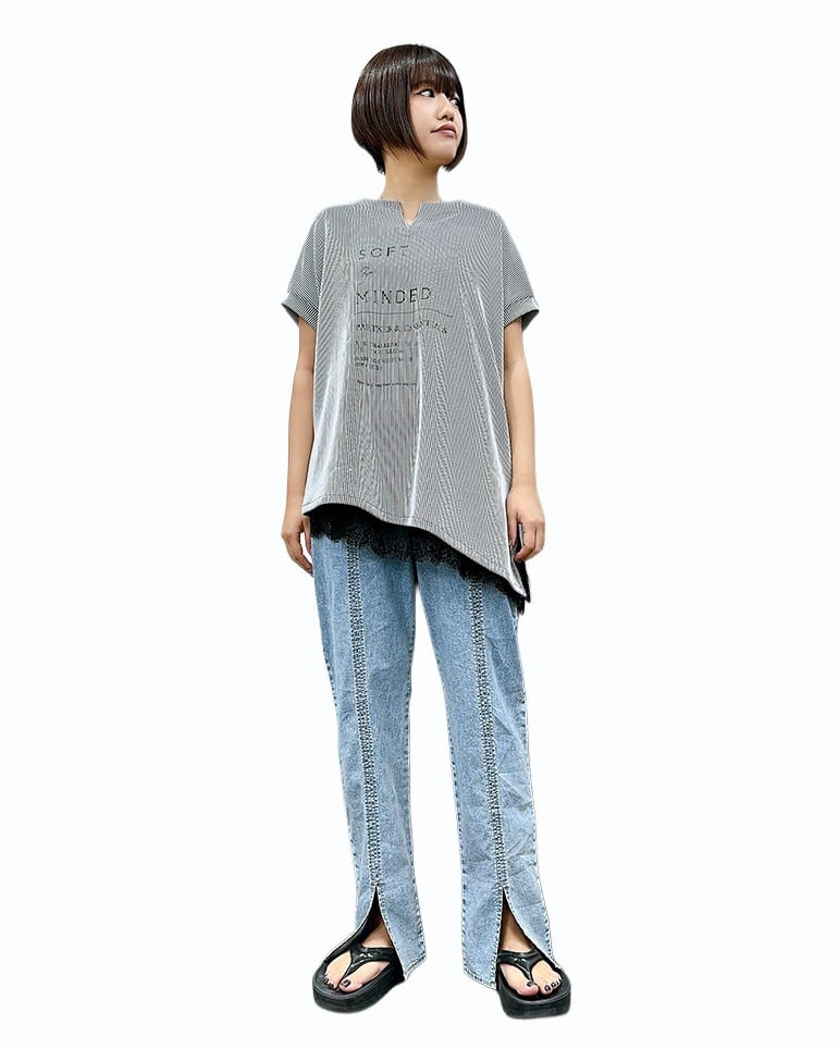 SALE【ayane】アシンメトリーストライプTシャツ 836623 アヤン | red earth