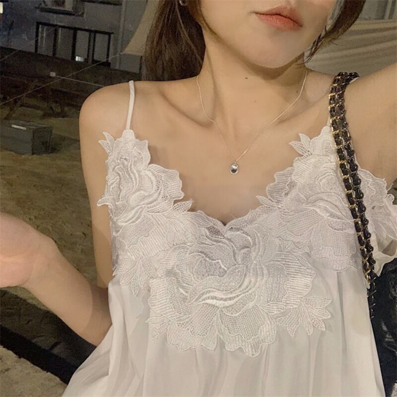 レースサマーVネックトップス 夏物 ピュア モンロー40288839553