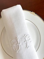 テーブルリネン 白糸刺繍UR　ダマスク織　かけつぎあり 19clh21-1