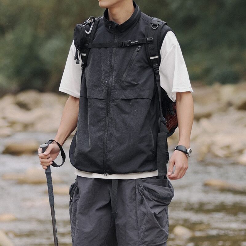 ルーズサイズのノースリーブスタンドカラーベスト A18655