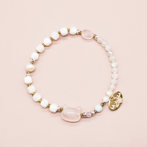 【Blooming Pink Roses】ローズクォーツ×マザーオブパール×パール ブレスレット