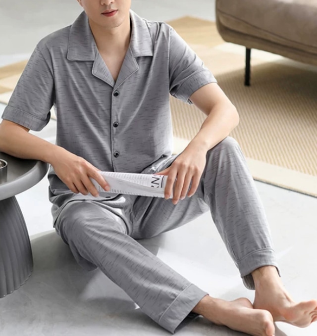 【ソフトサンシャインコットン使用】【4color/5size】men's cotton100 simple design  half sleeve long pants pajamas p134