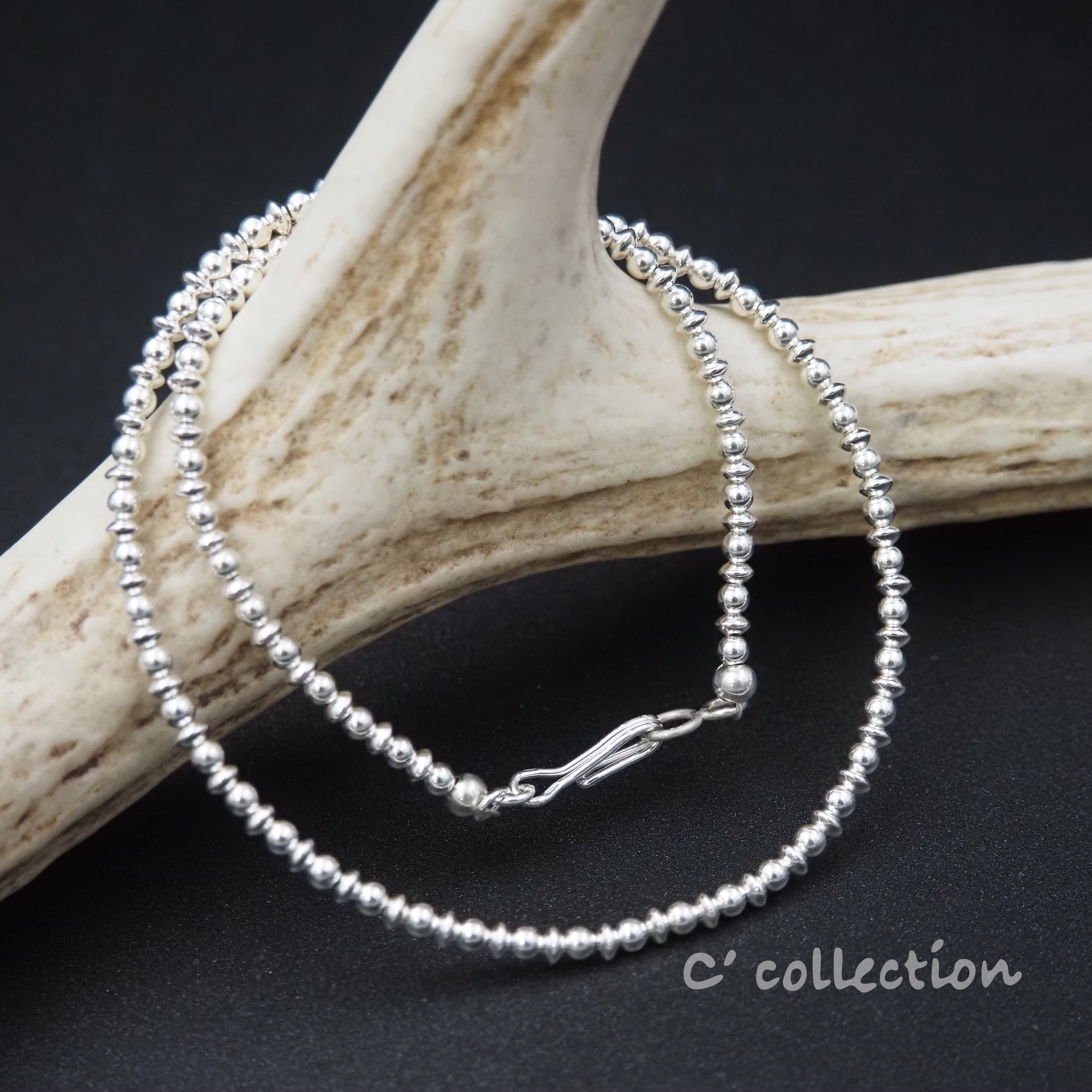 C2N-18 ナバホパール シルバービーズネックレス 40cm ラウンド