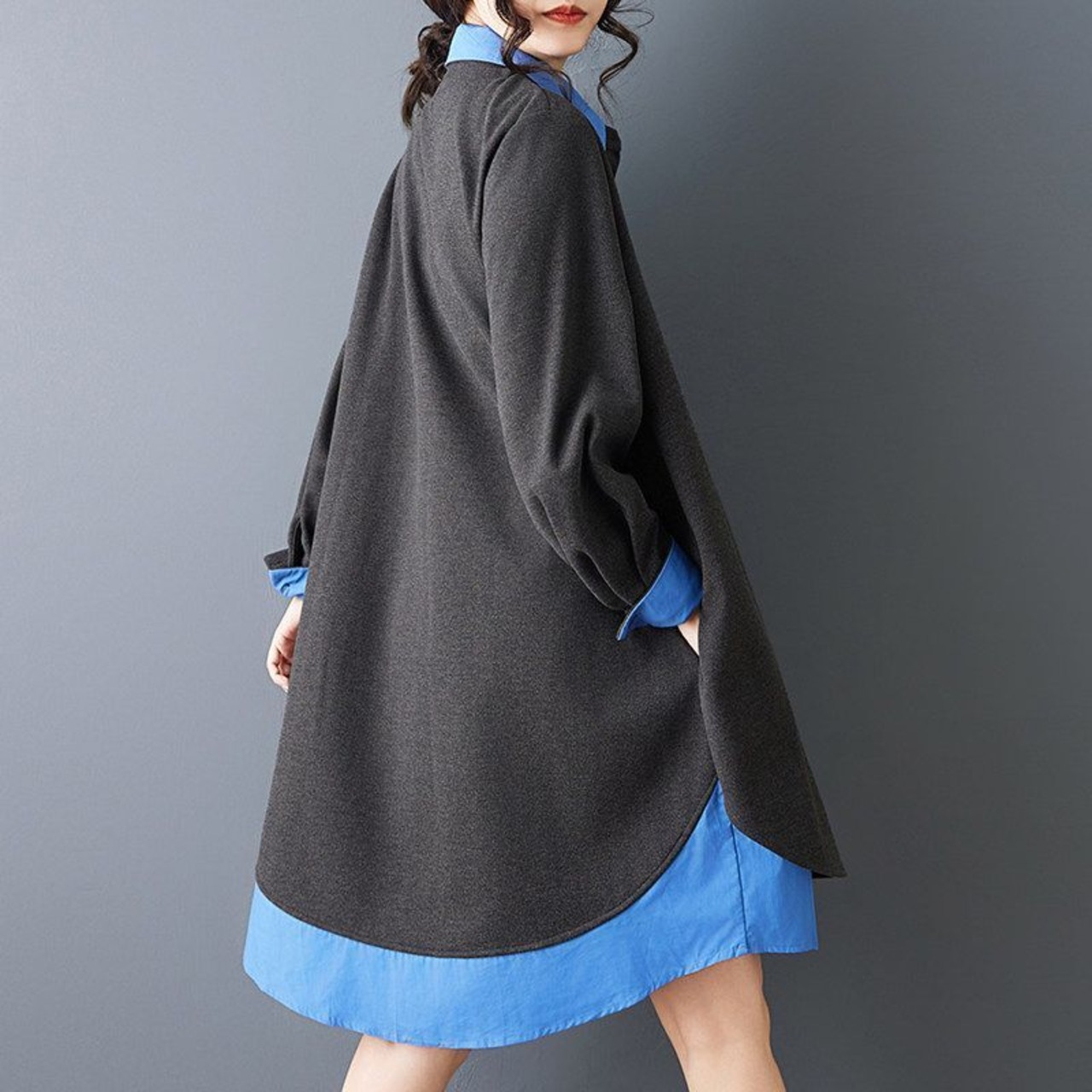 レイヤード風 配色 シャツワンピース  00130