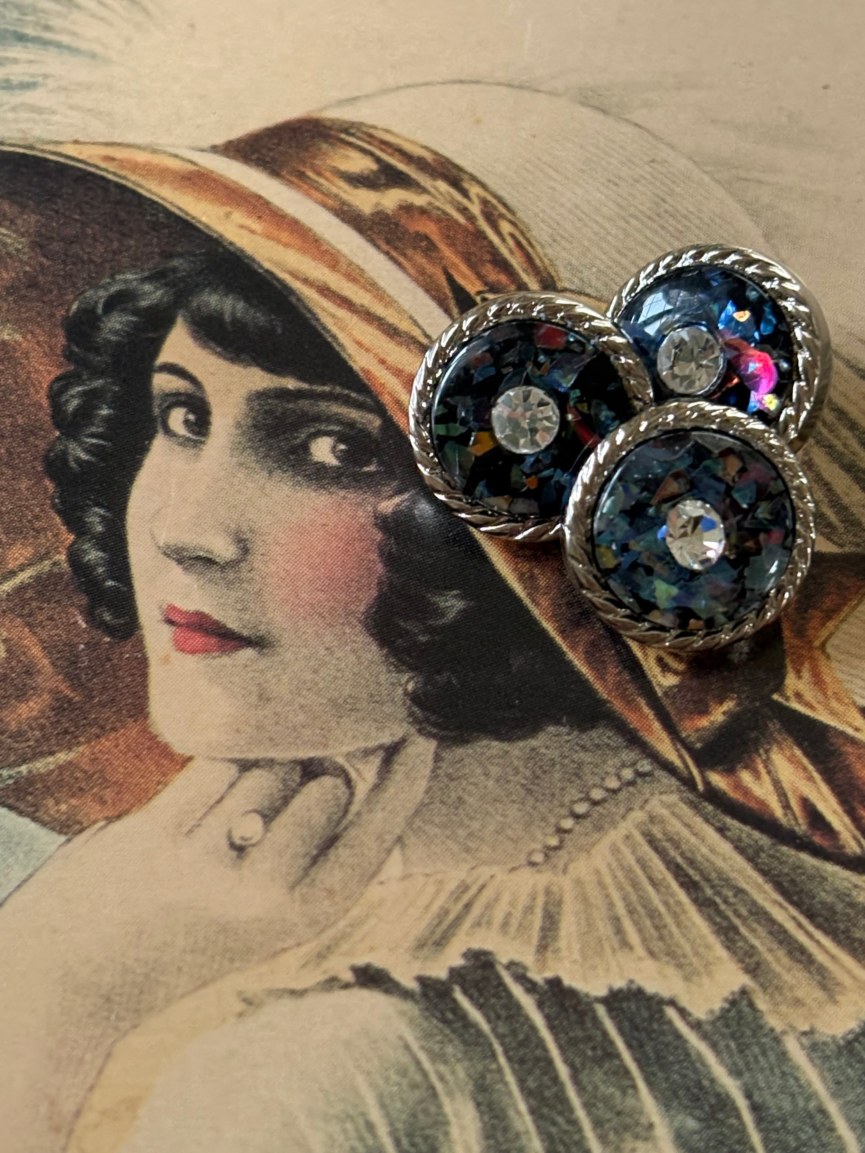 13mm Japanese ヴィンテージボタン レトロ マルチカラー×シルバー ホログラム ストーン アクセサリーパーツ