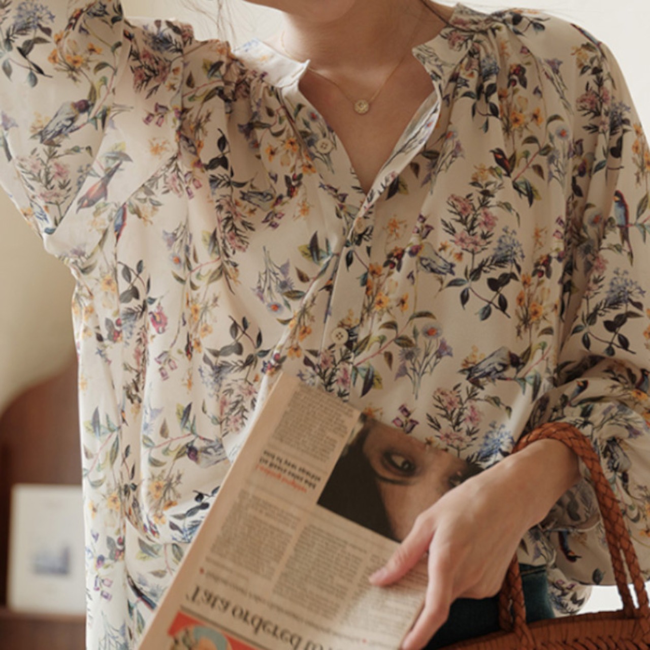 花柄シフォンルーズブラウス W00446