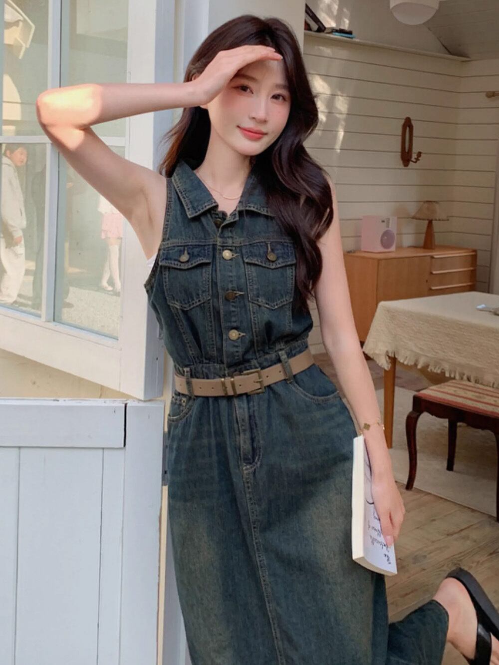 すみれ様未使用 近い アナイ デニム ロングワンピース ノースリーブ ベルト付 zzy4525b1157_l_c102.jpg