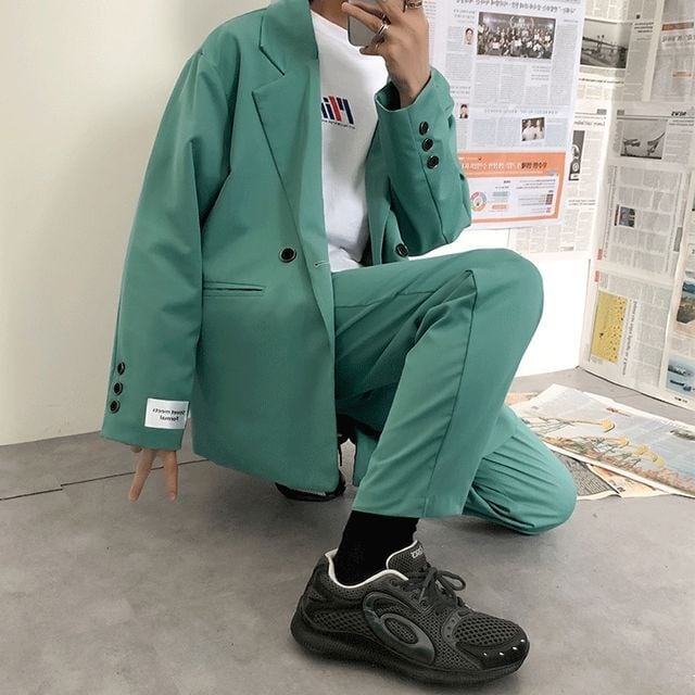 予約販売】メンズ スーツ 無地 袖タグ グリーン ブラック グレー