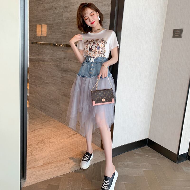 メッシュハイウェストウェスト薄手スカート スプリングサマー 春物 夏物 ステッチ MIUCO84920089409