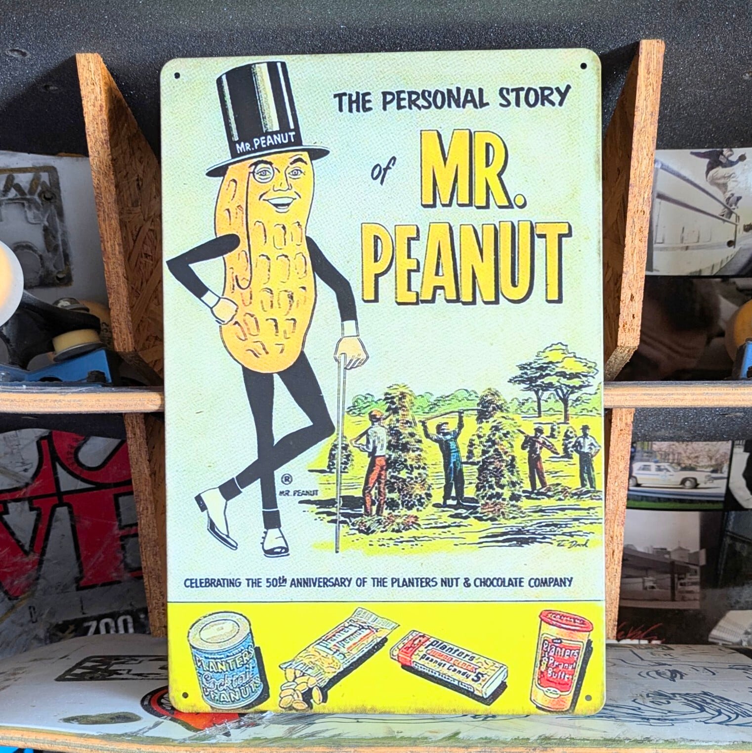 ♧送料無料！ちょうどいいブリキ看板【 Mr.ピーナッツ / Planters 】 METAL SIGN / メタルサイン / ブリキ看板 / サインボード / ビンテージ加工 〚アメリカン雑貨 アメトイ〛