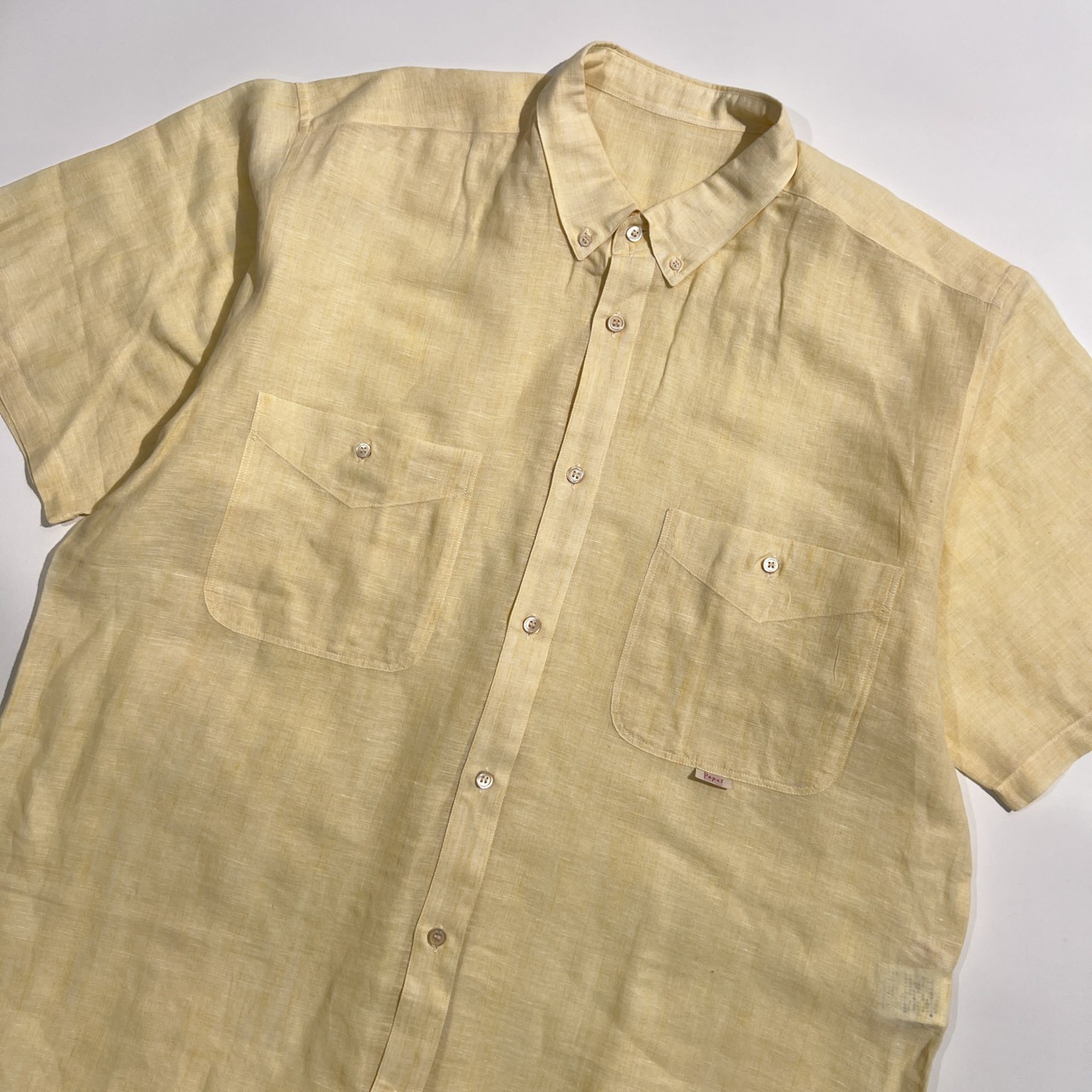 PAPAS パパス リネン&コットン BD 半袖シャツ L/イエロー