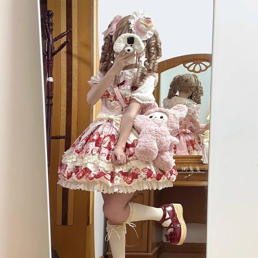 ロリータファッション 甘ロリ苺柄フリルワンピース | ロリィタデビュー
