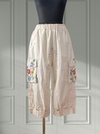 ヴィンテージ 刺繍クロス アップサイクル 裾ギャザーパンツ アンティーク リメイク 送料無料