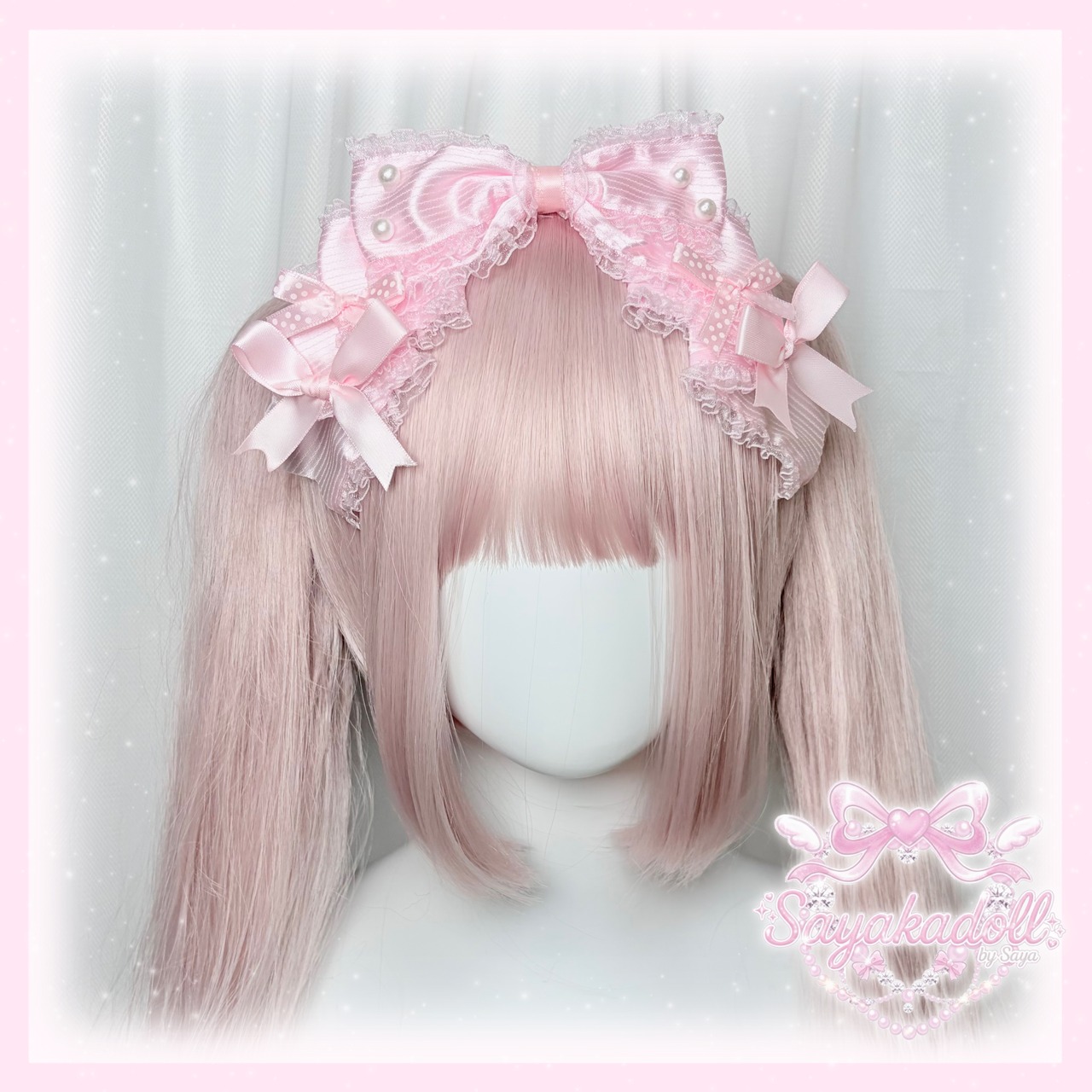 ♡【全6色】ドーリープリンセス パール&ドットサテンリボン 2wayヘアクリップカチューシャ light blue ♡