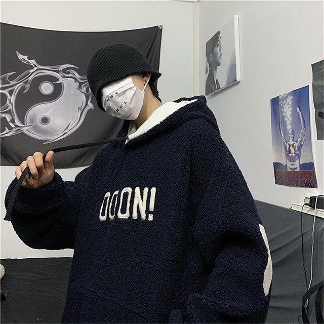 ボア グレー 灰色 ブラック 黒 メンズ レディース ユニセックス モコモコ パーカー 韓国 オルチャン ストリート 長袖 原宿 オシャレ ファッション アパレル リーブス 服 Rives