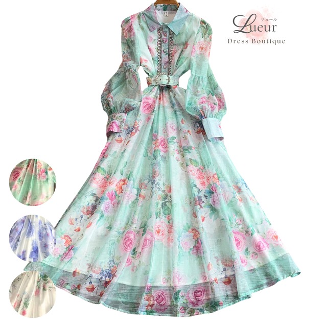 フラワーベルトデザインシャツワンピース L2222