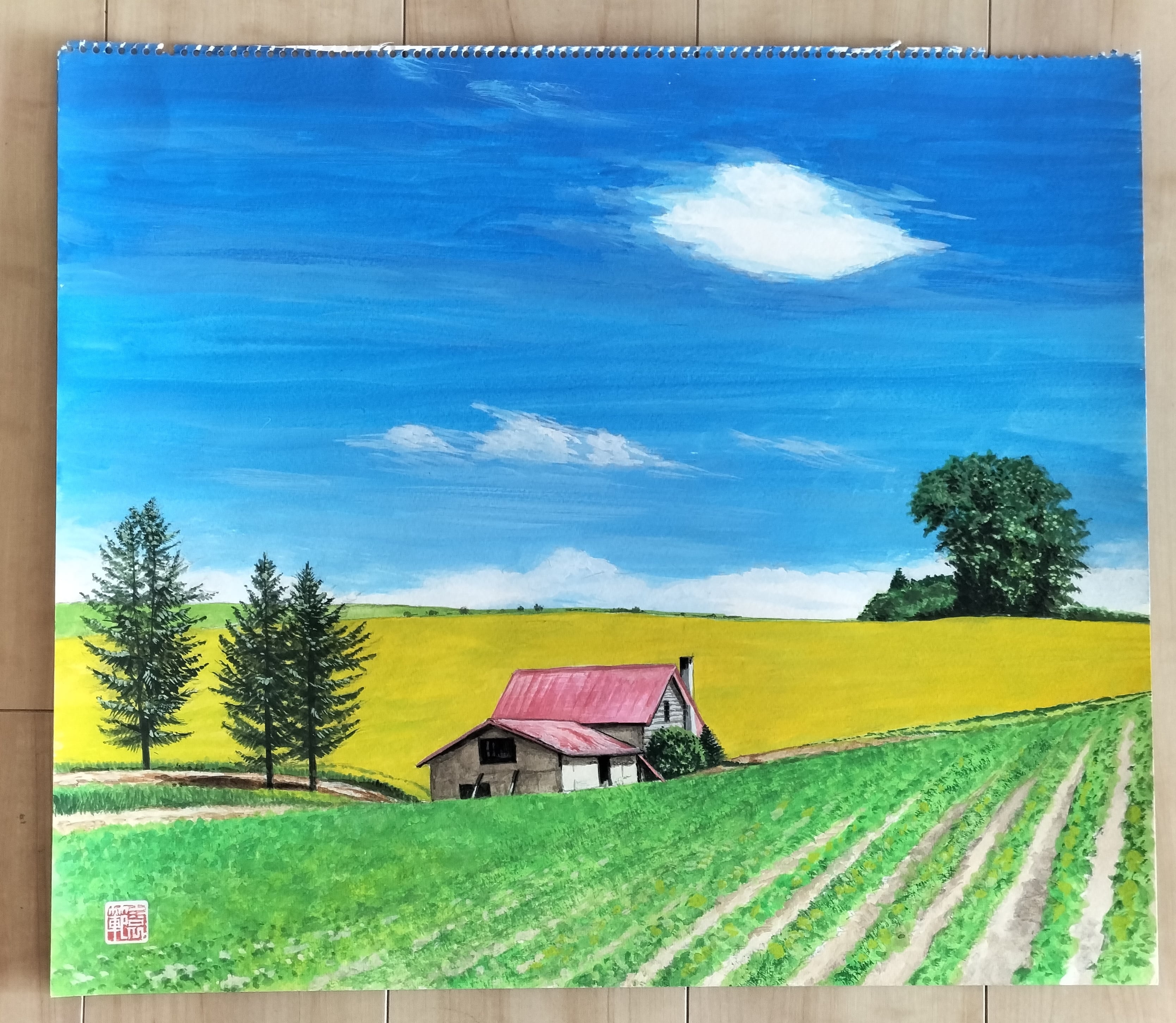 風景画 田園風景 水彩画 サイズはF10号 アート・写真