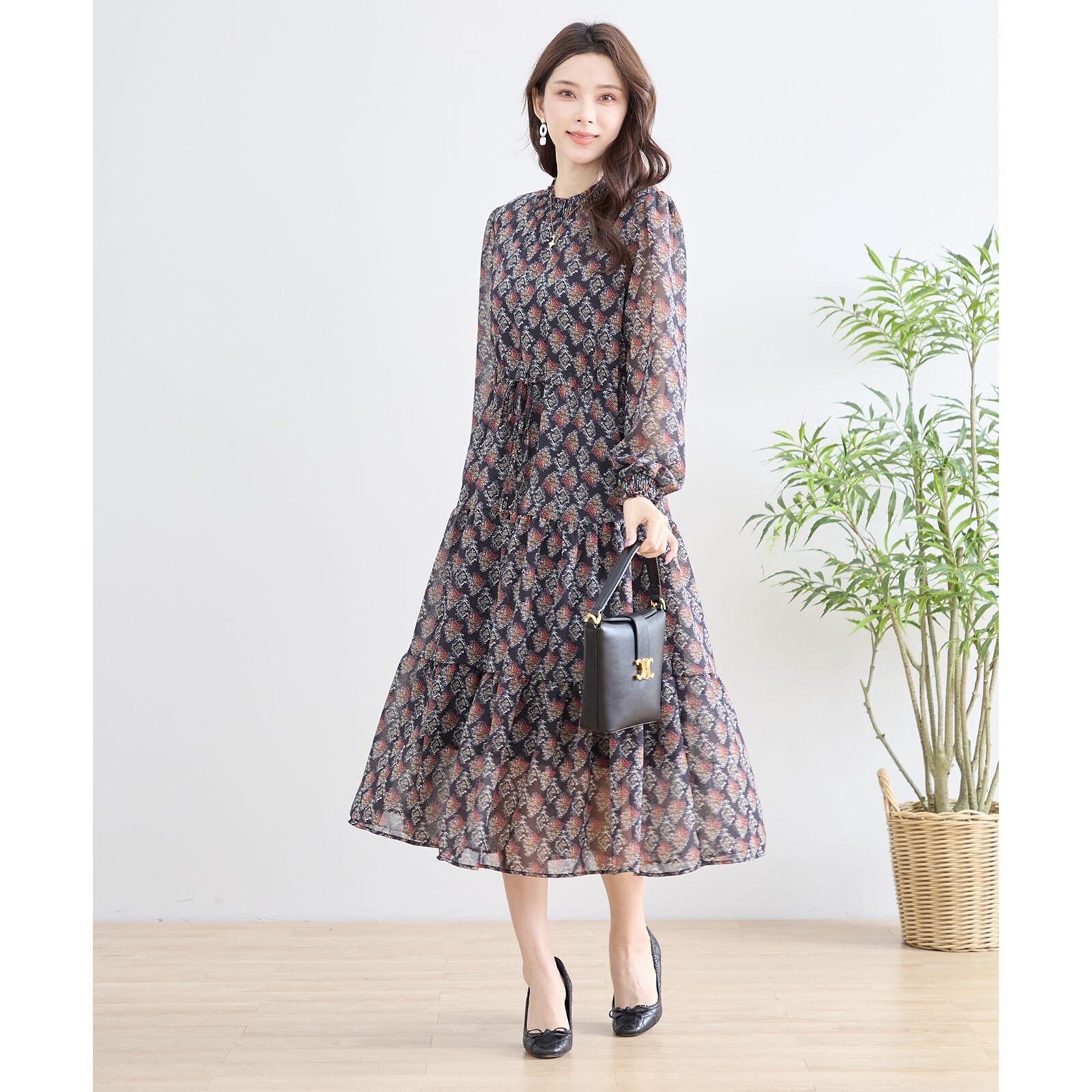 TRUBE】【M〜L】オリエンタル柄シフォンワンピース(N82-150) | an