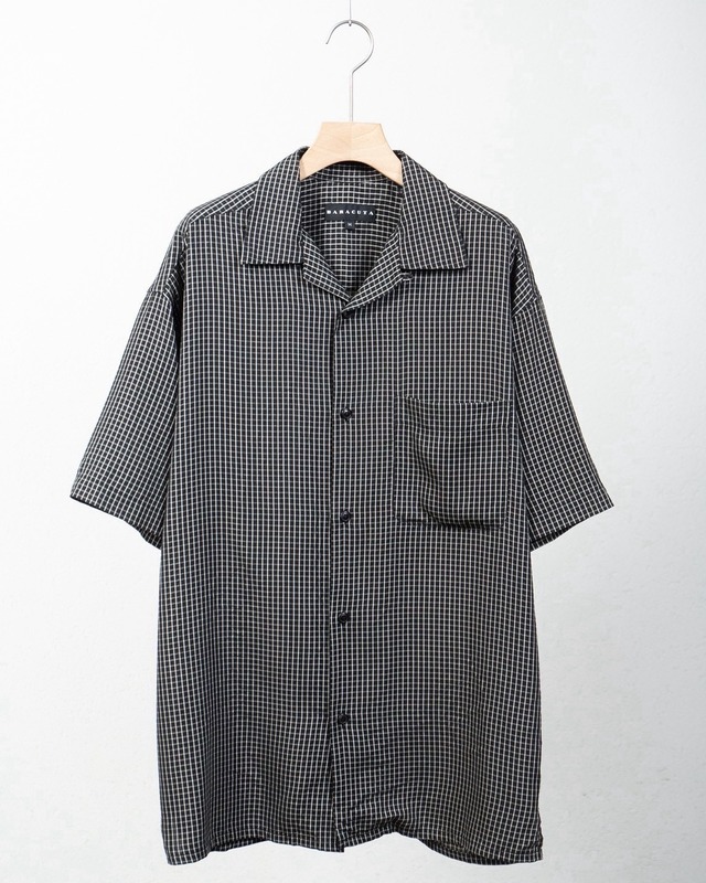 "BARACUTA" open collar rayon linen plaid shirt