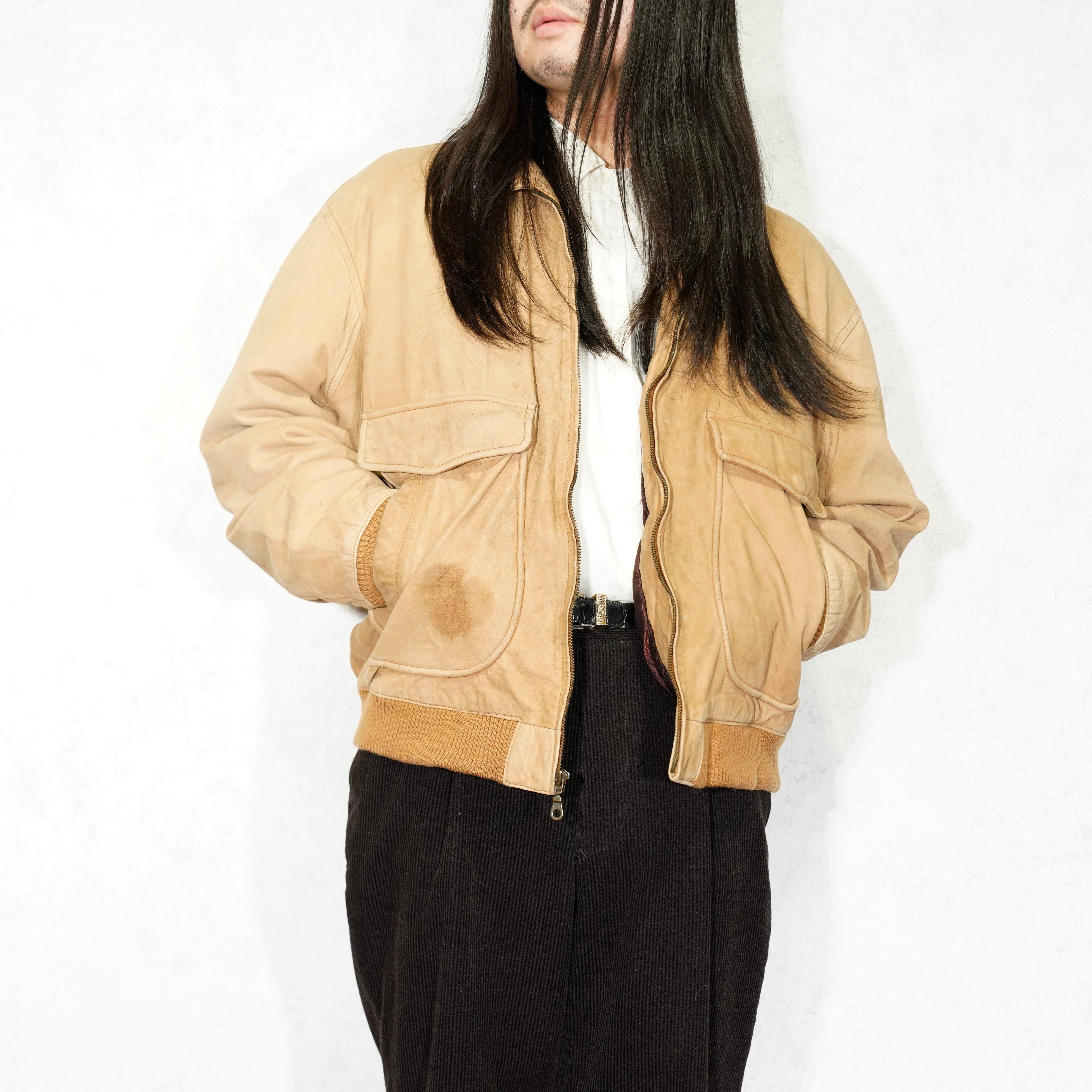 USA VINTAGE 212° RIB LEATHER DESIGN ZIP UP BLOUSON/アメリカ USA VINTAGE 212° RIB LEATHER DESIGN ZIP UP BLOUSON/アメリカ