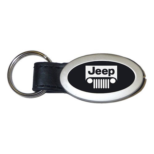 ジープ グリル キーホルダー 楕円形 / 黒 / レザー / oval / JEEP / キーホルダー / キーチェーン / キーリング