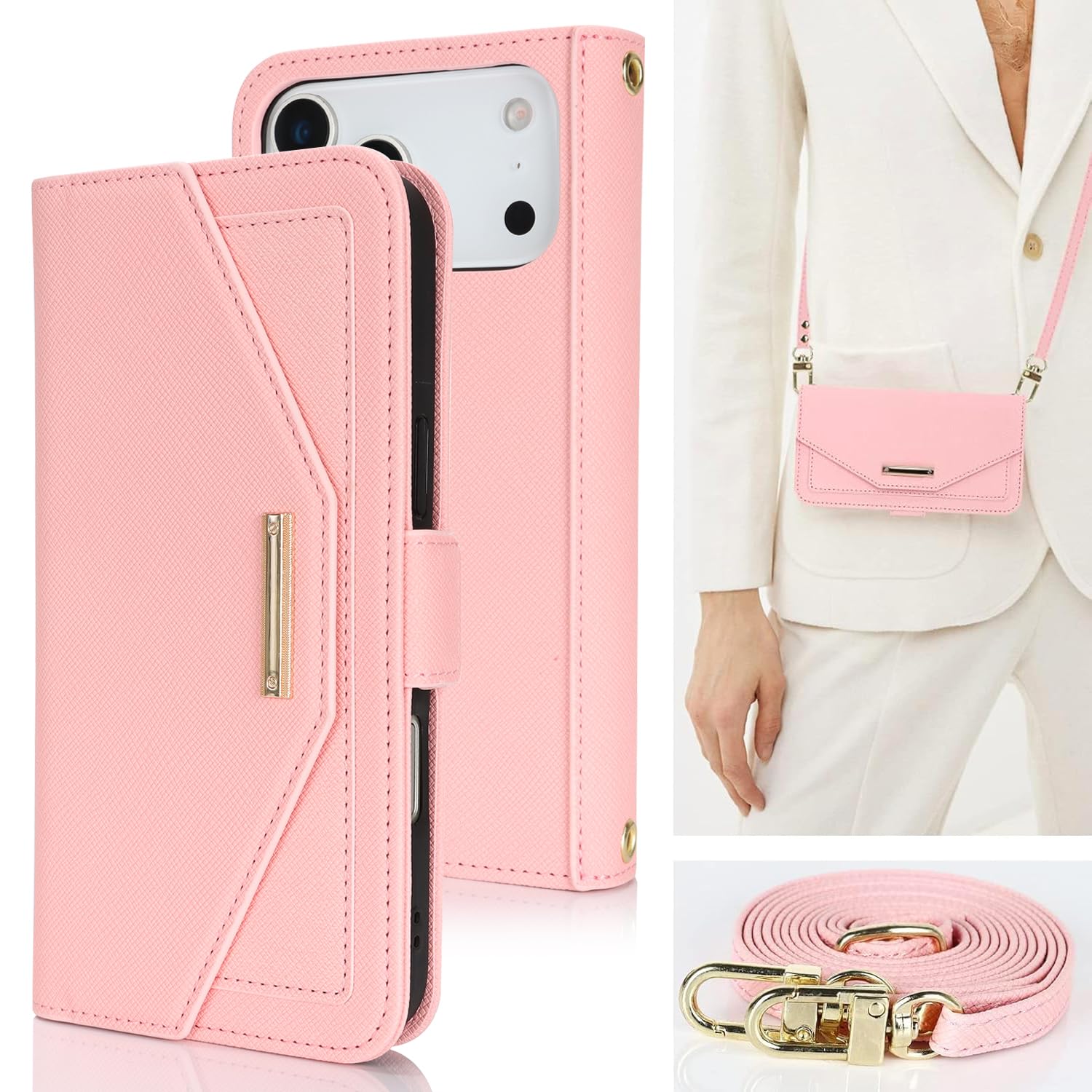 iPhone 18 Pro 通用 17 Pro ケース ショルダー 鏡付き case 18プロ 17プロ 適用 iCoverCase カバー ピンク
