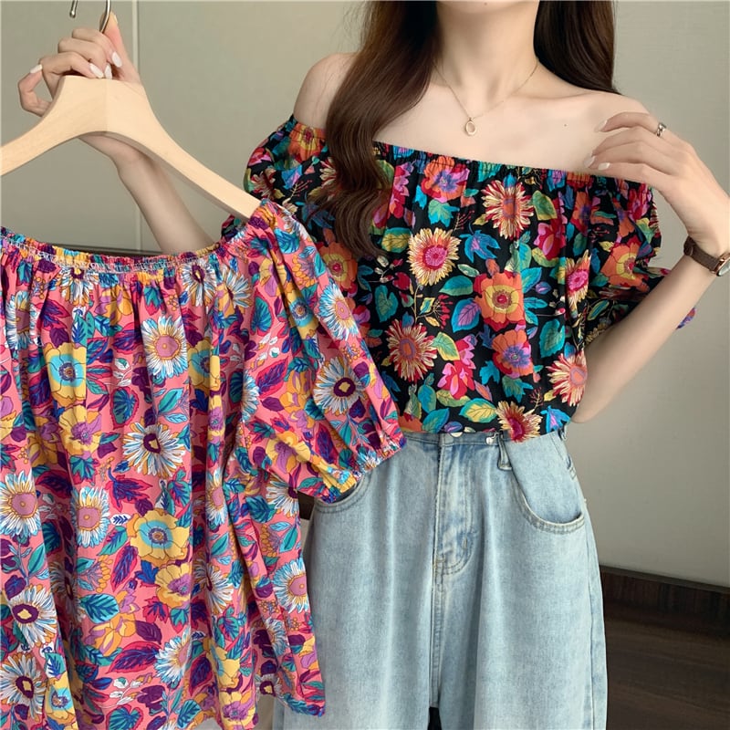 オフショルブラウス レディース夏服シャツ Flowerデザイン