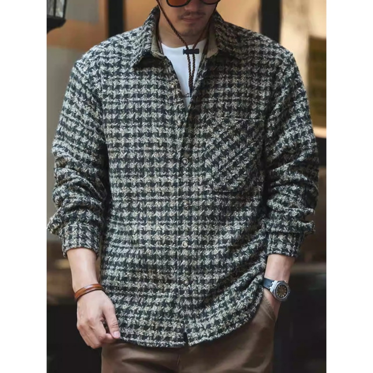 Long Sleeve Shirt Color Patch Pocket Hip Length Shirt ◇2color H0895