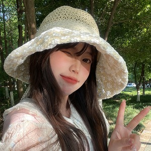 OUNI小花柄のレース麦わら帽子