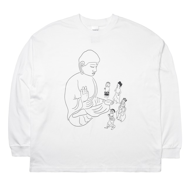 (在庫限り)空即ジェネレーション ロングスリーブ ビッグシルエット Tシャツ (プリント / 背面刺繍)  ホワイト 5.6oz