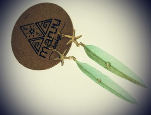 Starfish Mint Green Feather Earrings