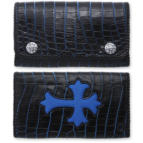 【VAN AMBURG LEATHERS　ヴァンアンバーグレザーズ　Wallet　ウォレット　財布】ミニマリストウォレット/2トーンクロコダイル/ブラックブルーw/クロスインレイ【送料無料】