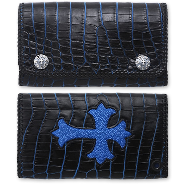 【VAN AMBURG LEATHERS　ヴァンアンバーグレザーズ　Wallet　ウォレット　財布】ミニマリストウォレット/2トーンクロコダイル/ブラックブルーw/クロスインレイ【送料無料】