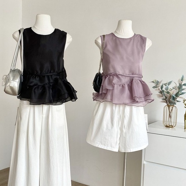 シフォンティアードノースリーブトップス　L0940