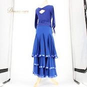 社交ダンス 衣装 スタンダード 上下セット ツーピース レッスンウェア パーティ衣装 レース 青 Create-Sun クリエイトサン ブルー系 上下セット ダンスウェア スカート トップス レディース ポリエステル ロイヤルブルー ストレッチ パーティー用 発表会 レッスン 生地 薄手 おしゃれ かわいい 使いやすい