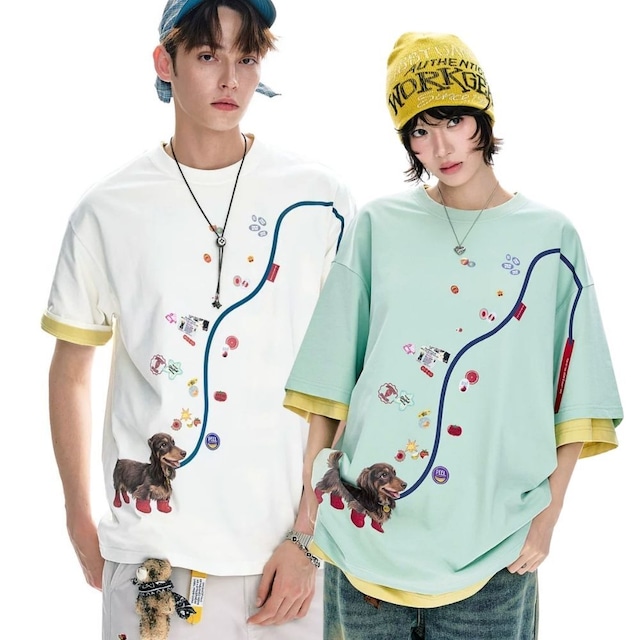 お散歩ダックスが連れていく小さな街角オーバーTシャツ  E00668