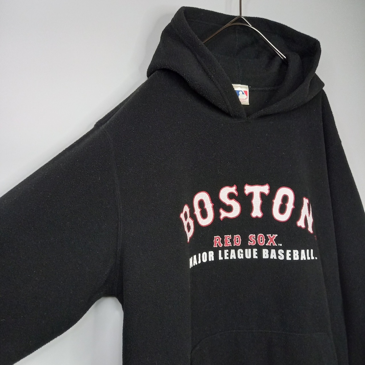 MLB　レッドソックス　フリース　パーカー　プルオーバー　刺繍　ブラック　L
