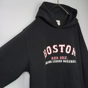 MLB　レッドソックス　フリース　パーカー　プルオーバー　刺繍　ブラック　L
