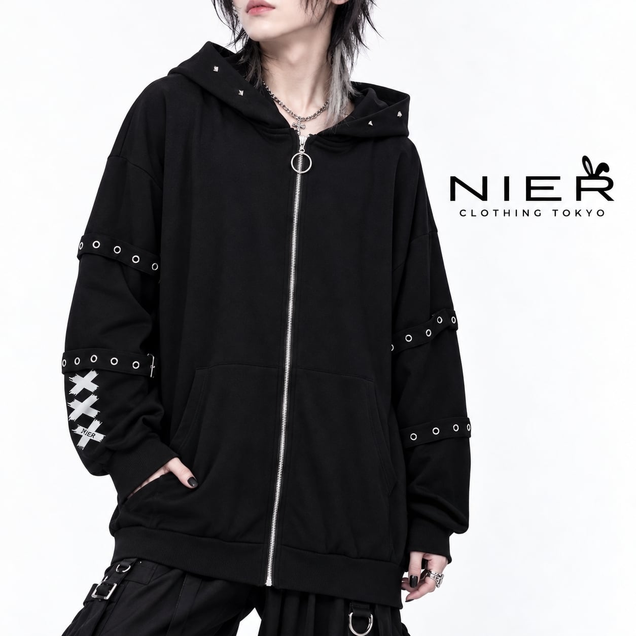 秋服新作先取り大特価40%OFF》METAL EYELET BLACK ZIP PARKA‬‬‬‬