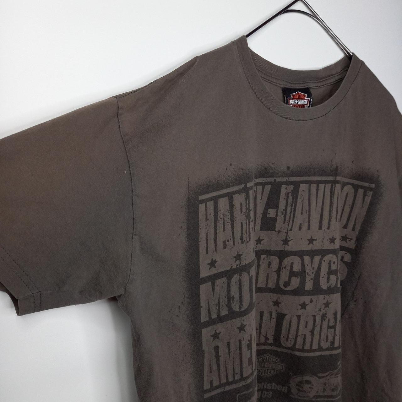 ハーレーダビットソン　クルーネック　プリントTシャツ　ビッグロゴ　カーキ　L