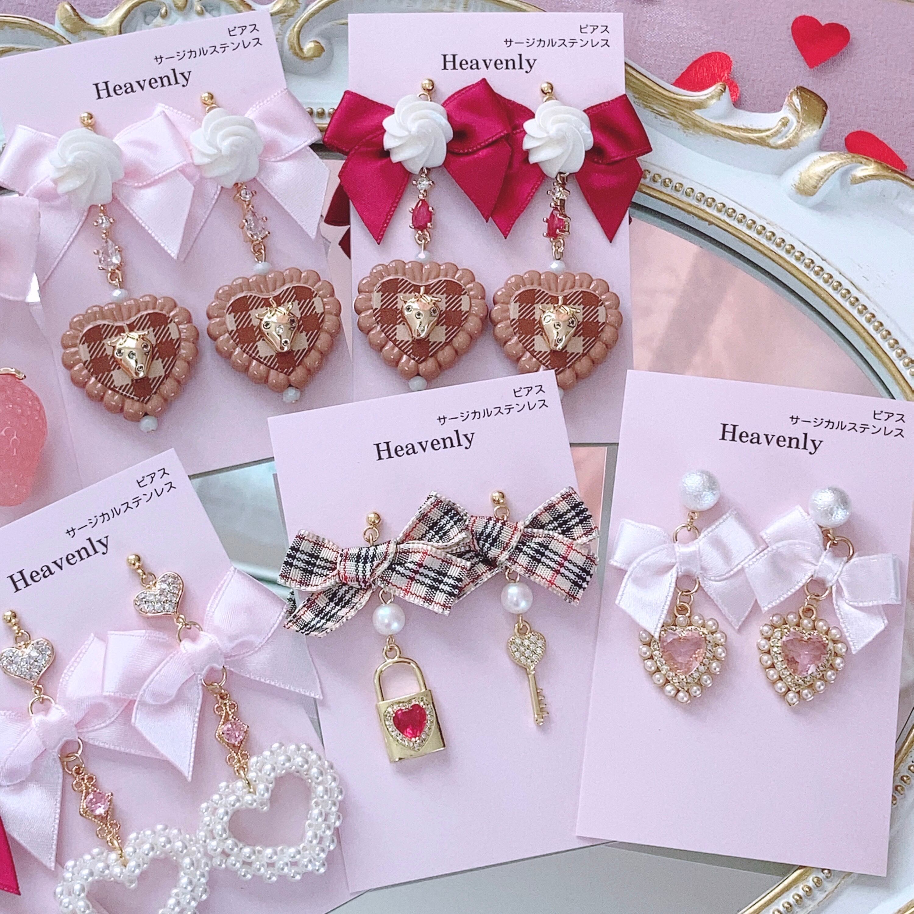 キー＆ハートロック♡ピアス/イヤリング タータンチェック