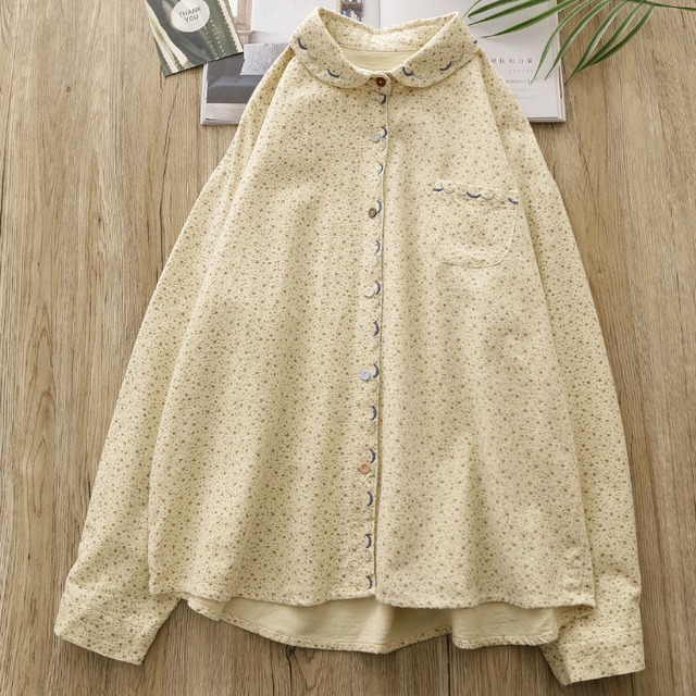 花柄刺繍入りシャツトップ　M1863